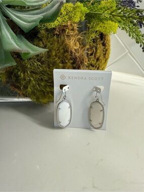 Kendra Scott White Oval Drop Earrings with Silver Trim